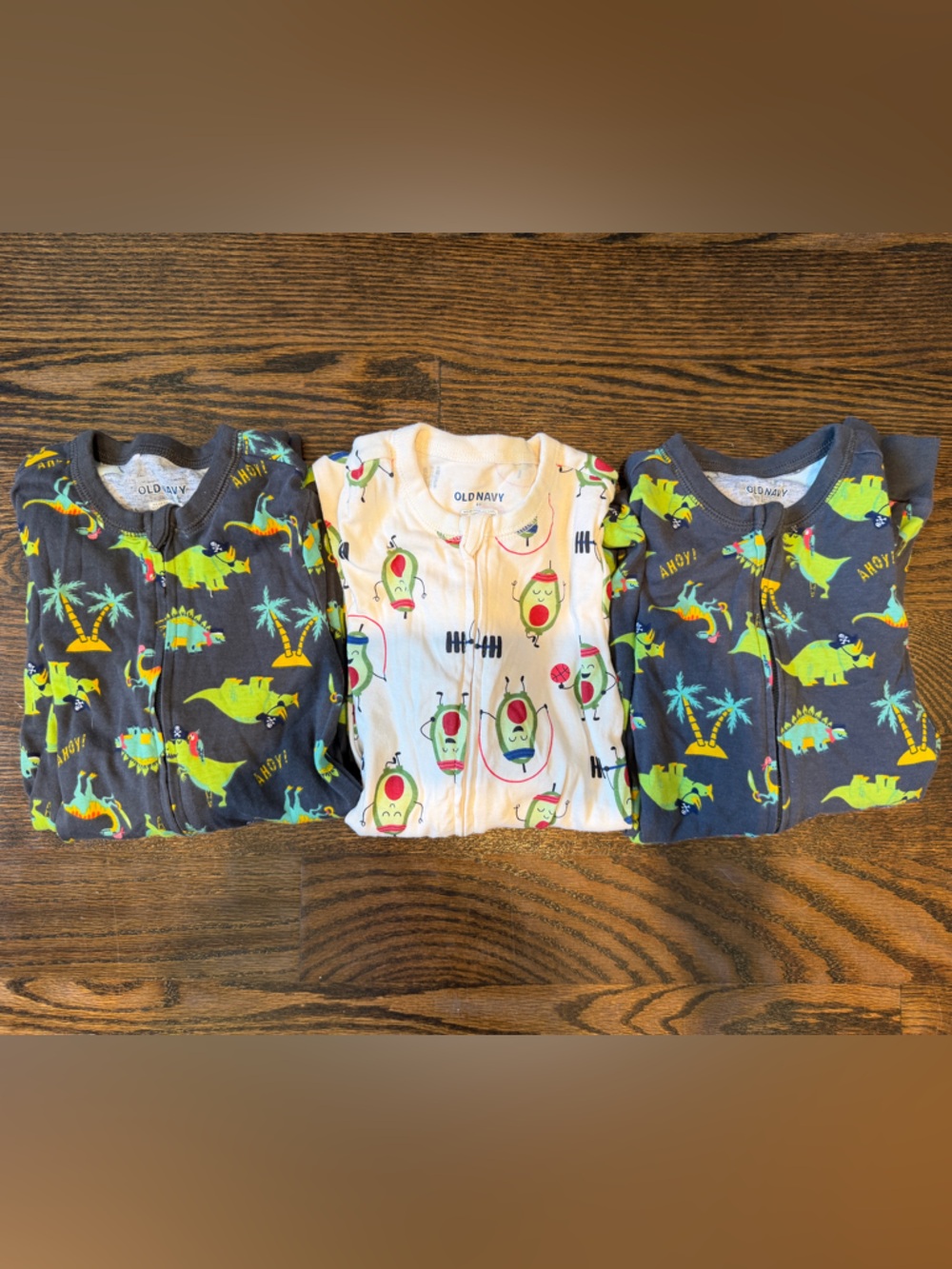 NWOT!! Lot of 3 Old Navy Toddler Dino & Avocado Pajama Set - Navy, Cream & Lime